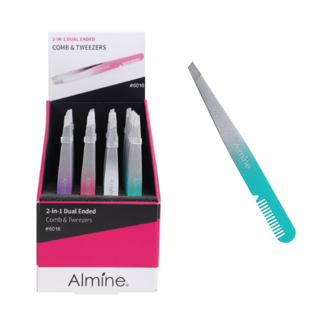 Almine 2 in 1 Dual Ended Comb & Tweezer 24ct Display Set