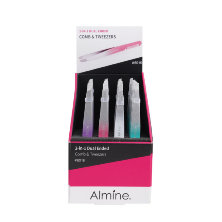 Almine 2 in 1 Dual Ended Comb & Tweezer 24ct Display Set