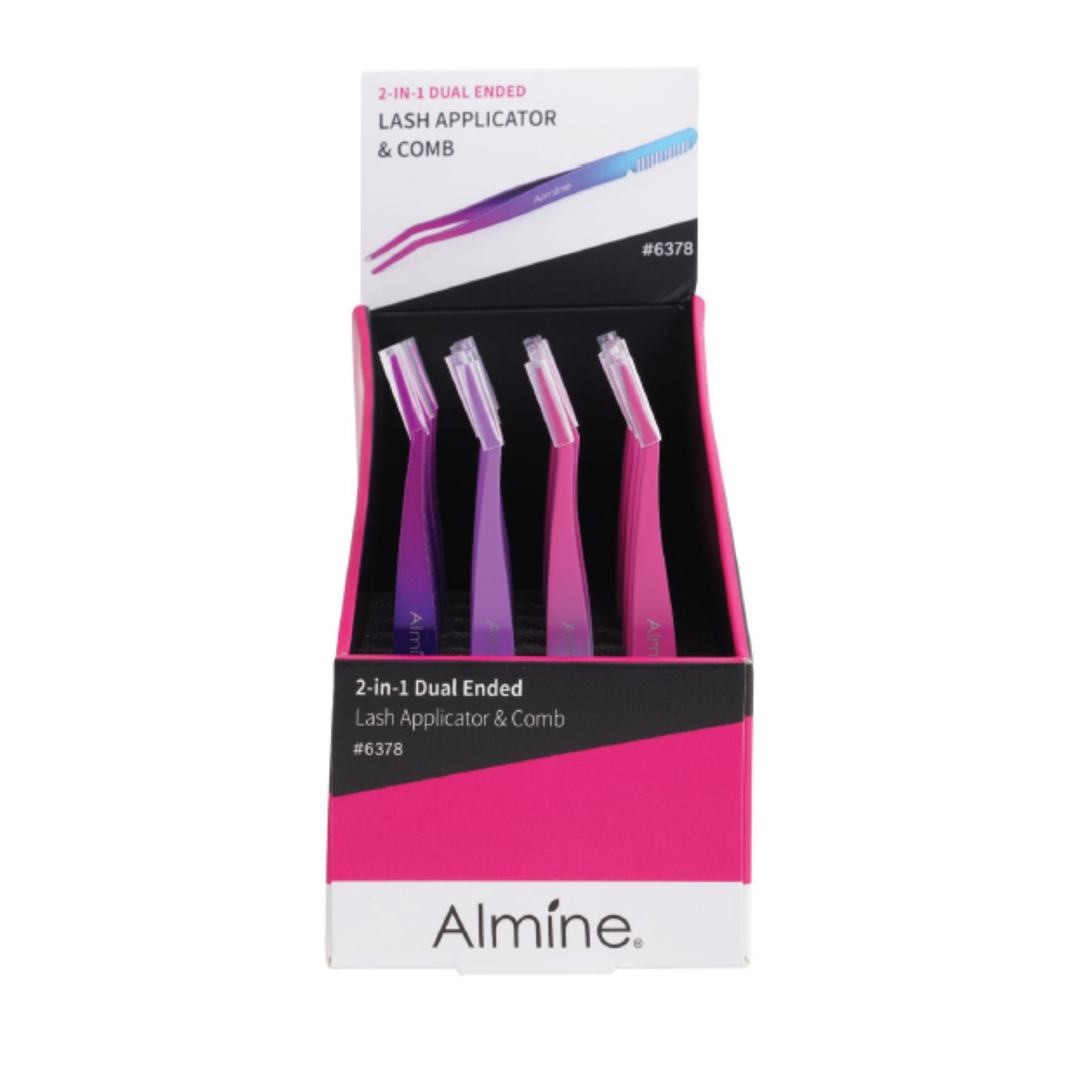 Almine 2 in 1 Dual Ended Comb & False Eyelash Applicator Tweezer 24ct Display Set