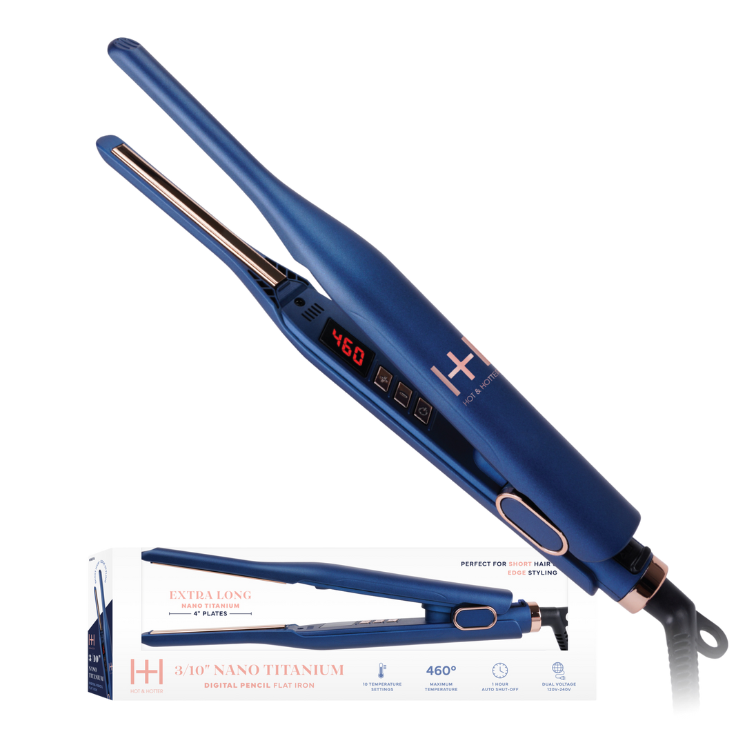 Hot & Hotter Nano Titanium Digital Pencil Flat Iron 3/10 Inch, 1 Count, Blue