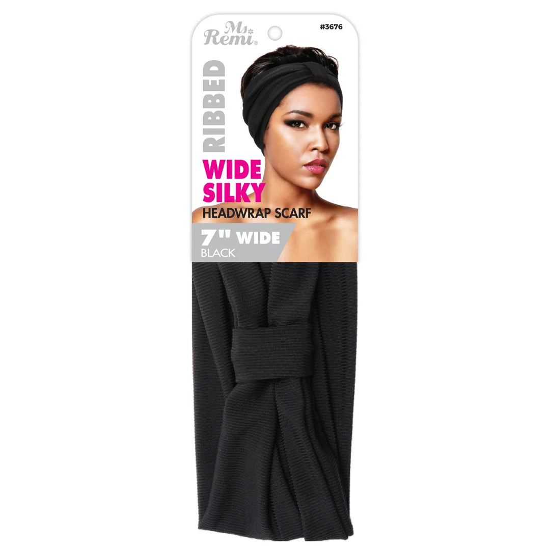 Ms. Remi Wide Silky Headwrap Scarf Ribbed, 1 Count, Black