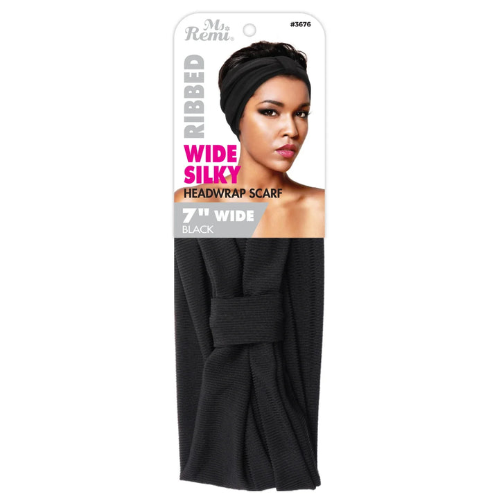 Ms. Remi Wide Silky Headwrap Scarf Ribbed, 1 Count, Black