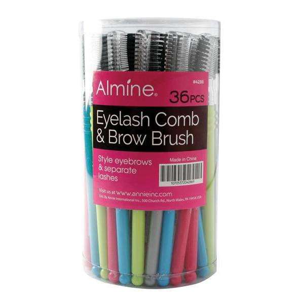 Almine Eyelash Comb and Brow Brush Display, 36 Count Bulk Eye Brushes, Assorted Color