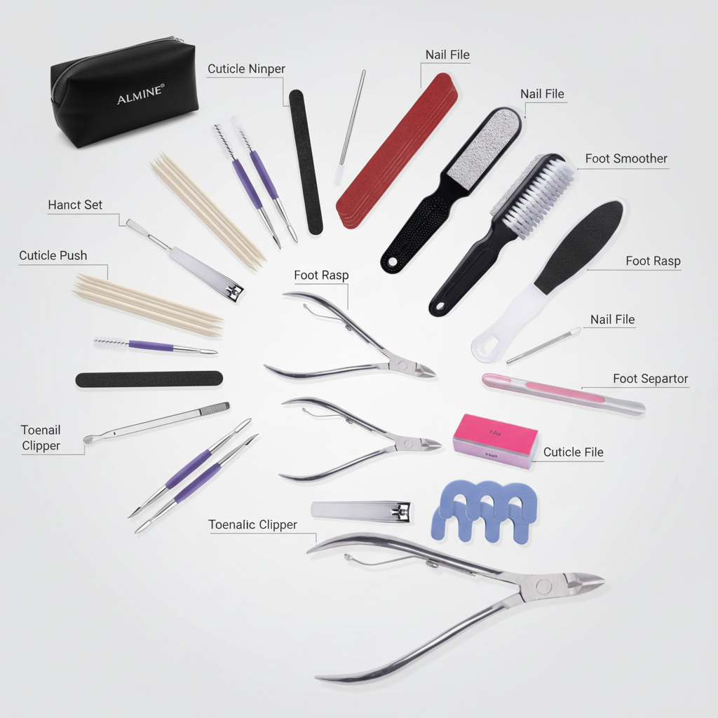 Almine Pedicure Set, 20 Pieces with Travel Bag