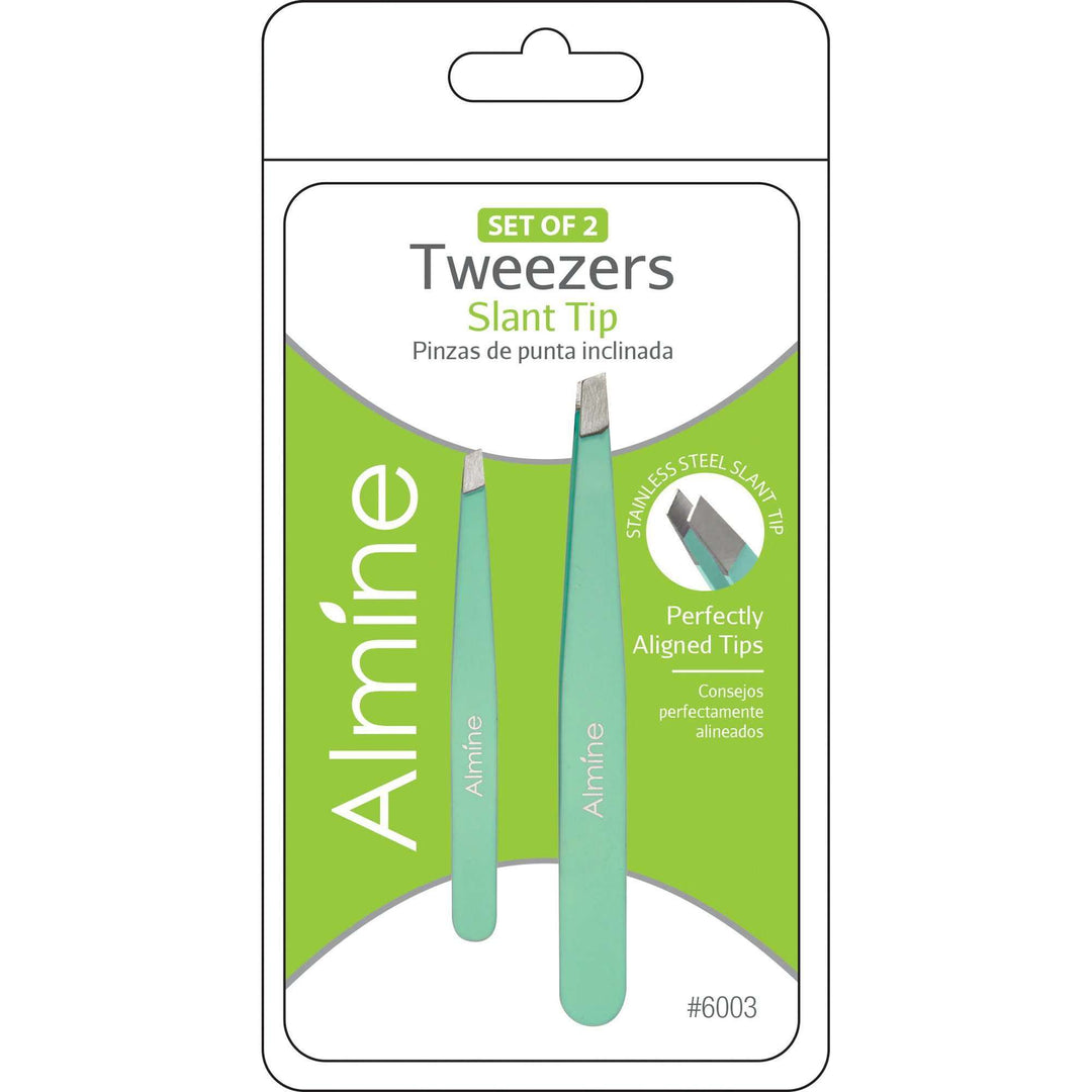 Almine Slant Tip Tweezers with Rubber Coating, 2 Piece, Teal