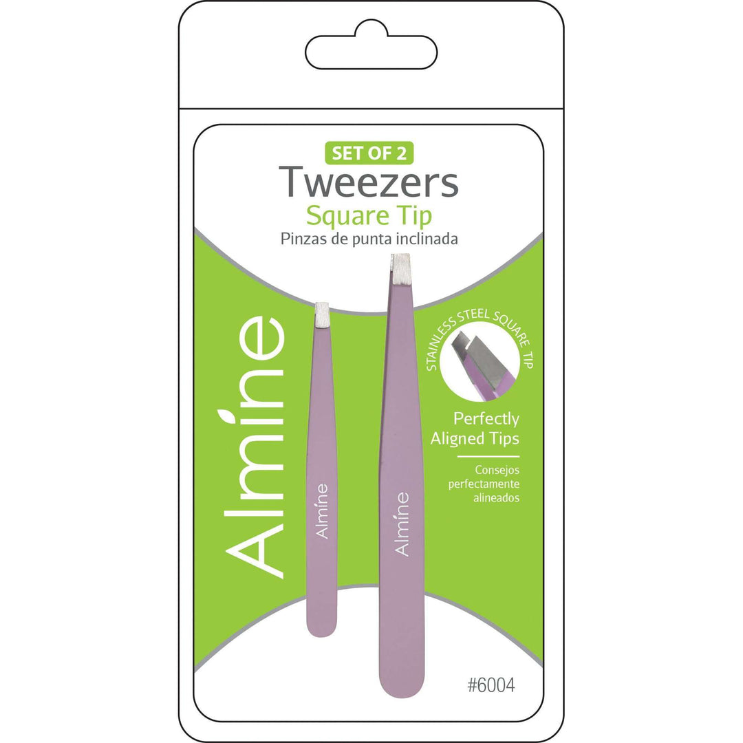 Almine Straight Tip Tweezers with Rubber Coating 2pc Purple