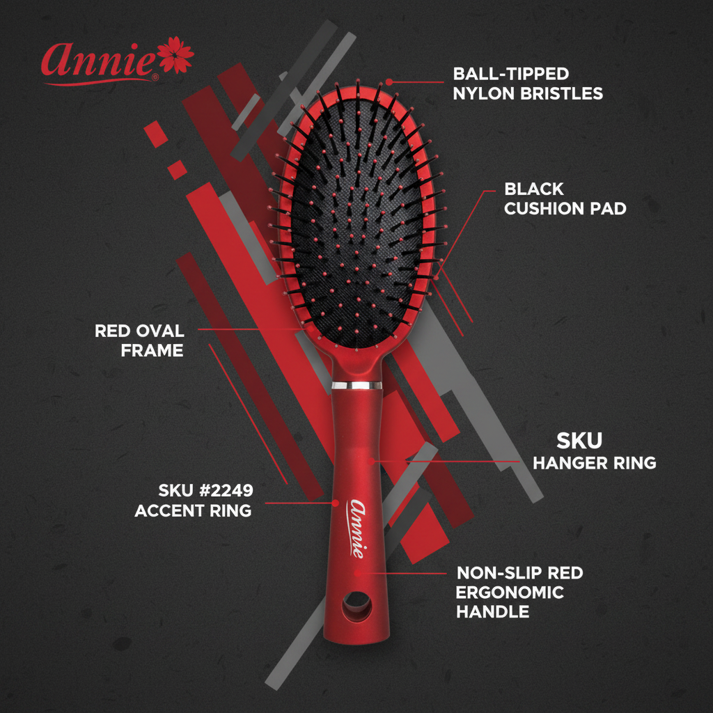 Annie Salon Round Paddle Brush, 1 Count, Red