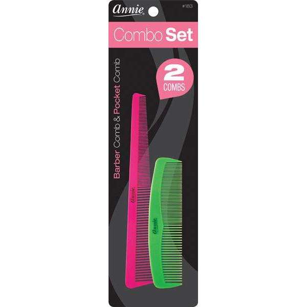Annie Comb Combo Set, 2 Count Barber & Pocket Combs, Pink & Green