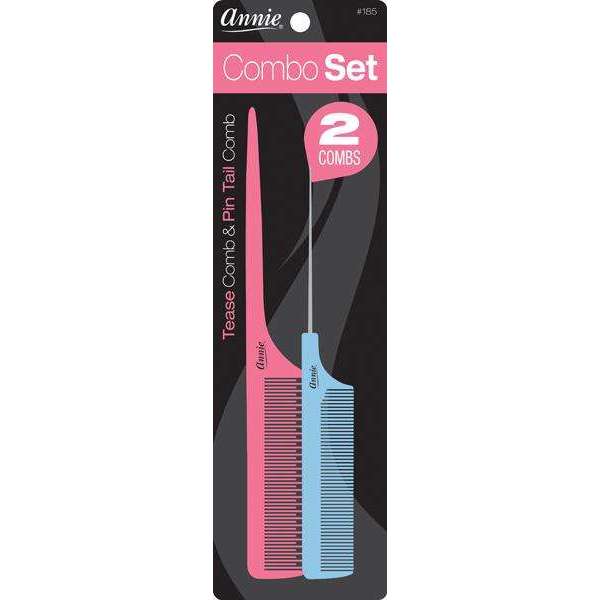 Annie Comb Combo Set, 2 Count Tease & Pin Tail Combs, Pink & Blue