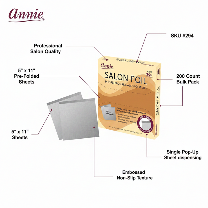 Annie Aluminum Hair Coloring Salon Foil Sheets, 200 Count, Silver