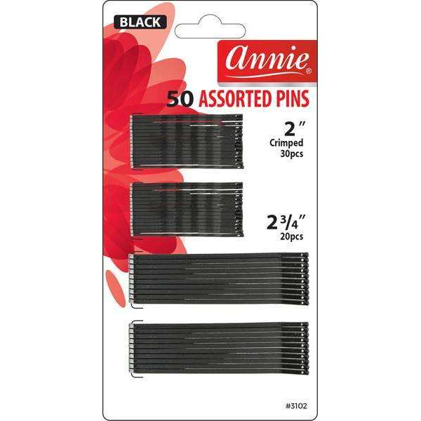 Annie Assorted Pins 2 Inch & 2 3/4 Inch, 50 Count, Black