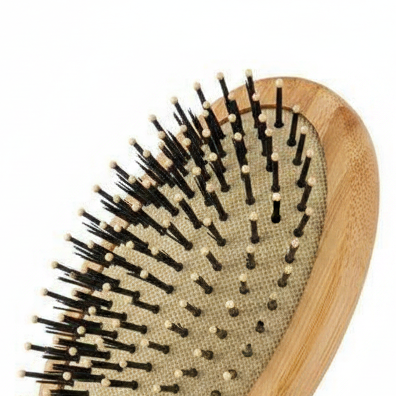Annie Bamboo Cushion Oval Brush Nylon Bristle, 1 Count, Light brown