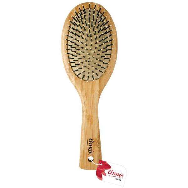 Annie Bamboo Cushion Oval Brush Nylon Bristle, 1 Count, Light brown