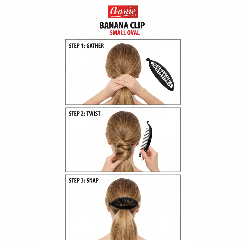 Annie Banana Hair Clip Small Oval 8.6cm, 1 Count, Black