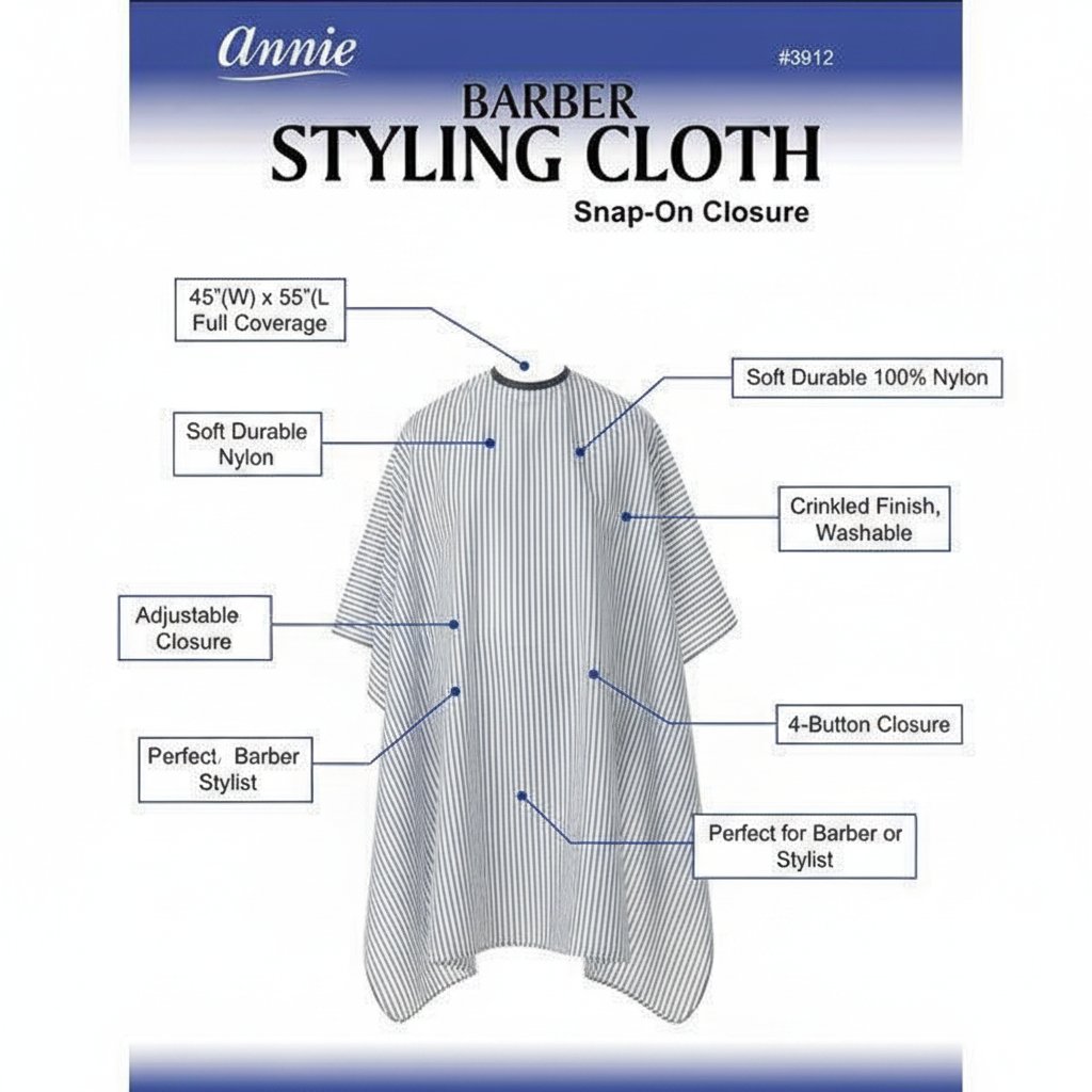 Annie Barber Styling Cloth Cutting Cape, 1 Count, Blue & White Striped