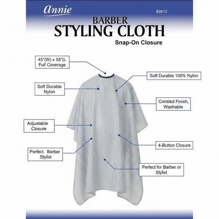 Annie Barber Styling Cloth Cutting Cape, 1 Count, Blue & White Striped