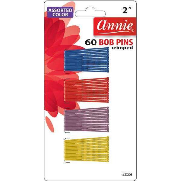 Annie Bob Pins Crimped 2 Inch, 60 Count, Assorted Color