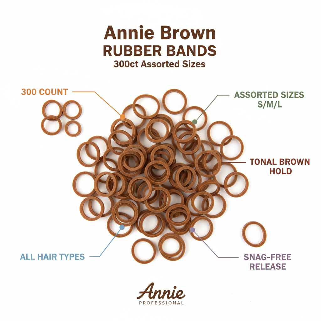 Annie Hair Rubber Bands Assorted Sizes, 300 Count, Brown