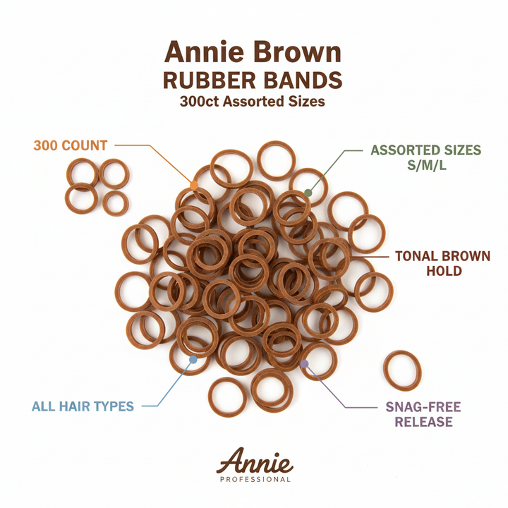 Annie Hair Rubber Bands Assorted Sizes, 300 Count, Brown