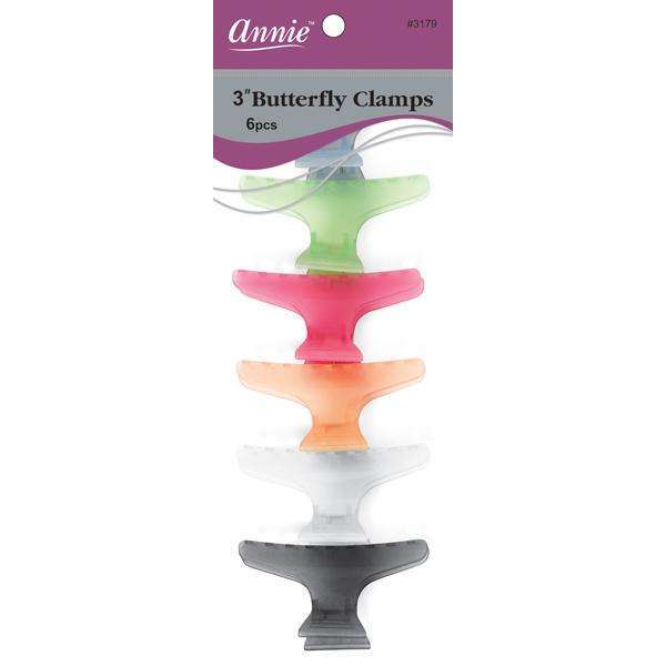 Annie Salon Butterfly Hair Clamps 3 Inch, 6 Count, Assorted Colors