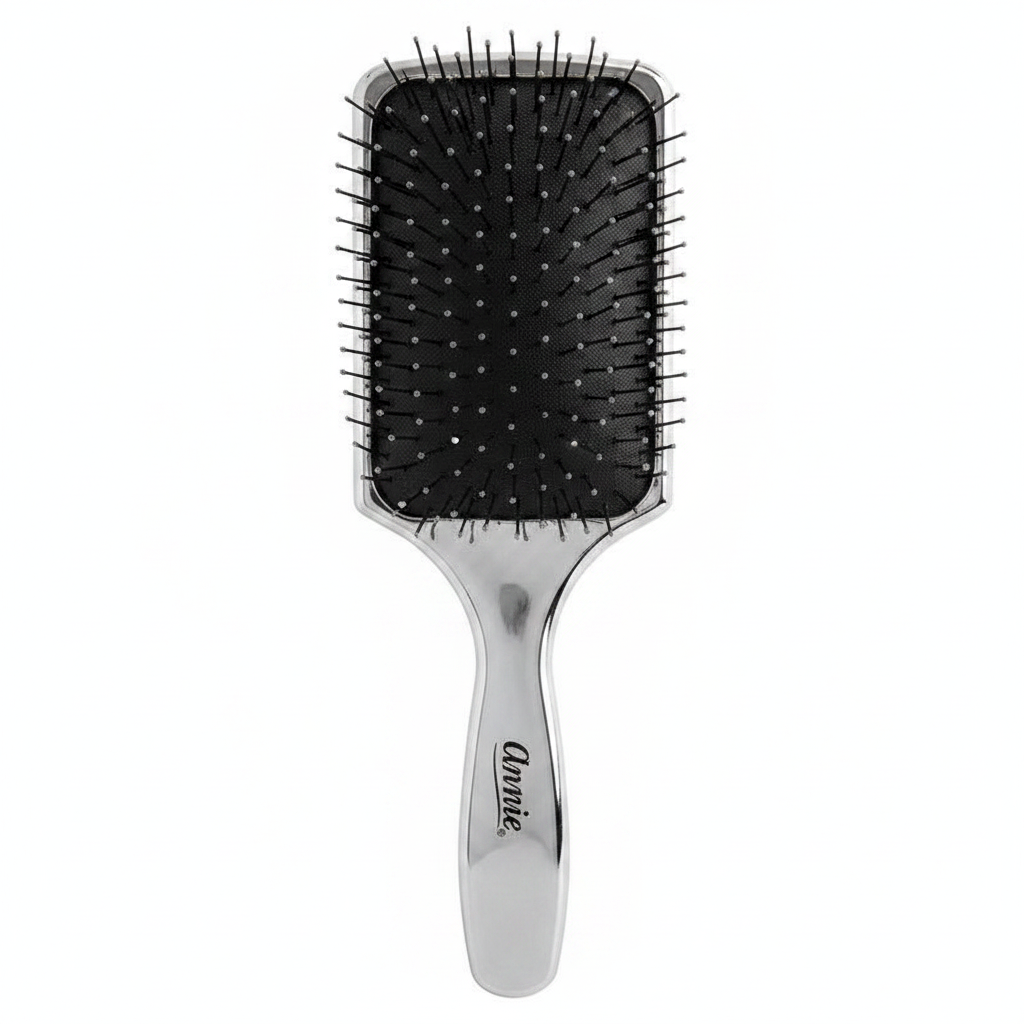 Annie Wet & Dry Cushion Paddle Brush Nylon Bristle, 1 Count, Silver