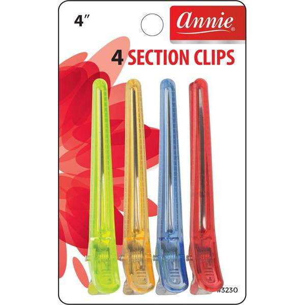 Annie Clear Section Hair Clips 4 Inch, 4 Count, Assorted Colors