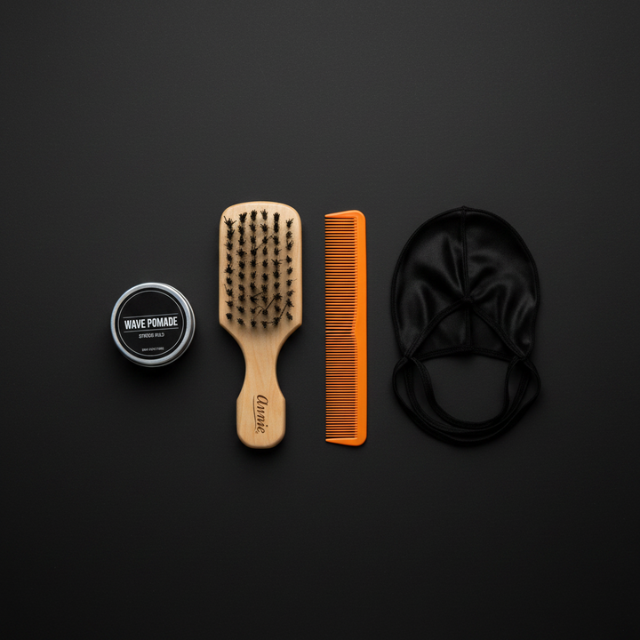 Annie Hard Mini Wooden Club Brush & Comb Set, Boar & Nylon Bristle, Light Brown