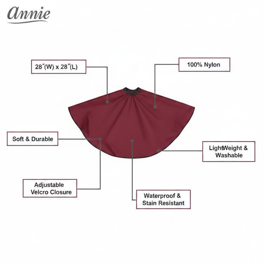 Annie Comb-Out Cape Velcro Closure, 1 Count, Burgundy