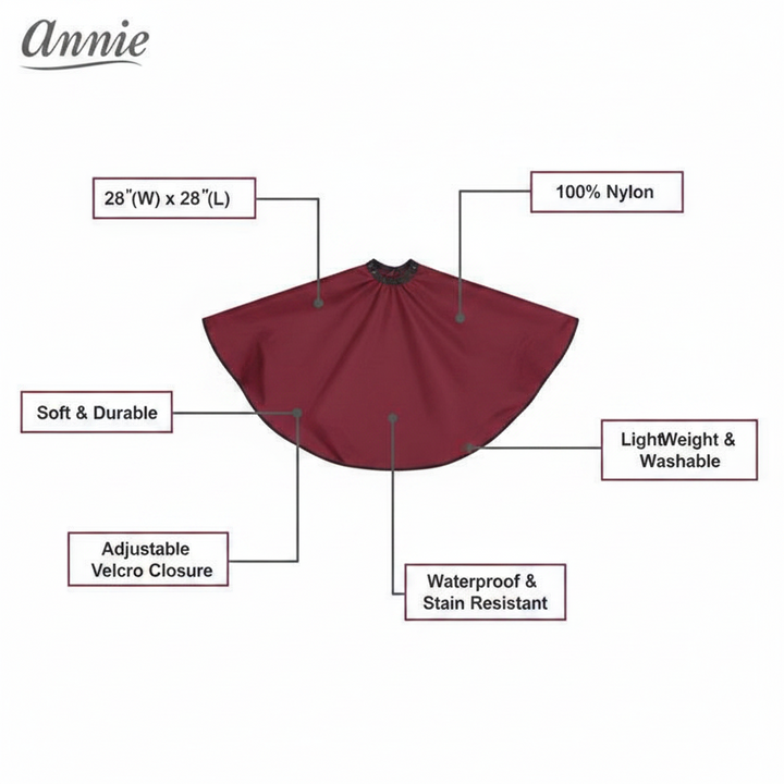 Annie Comb-Out Cape Velcro Closure, 1 Count, Burgundy