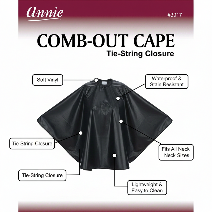 Annie Comb-Out Cape Tie String Closure, 1 Count, Black