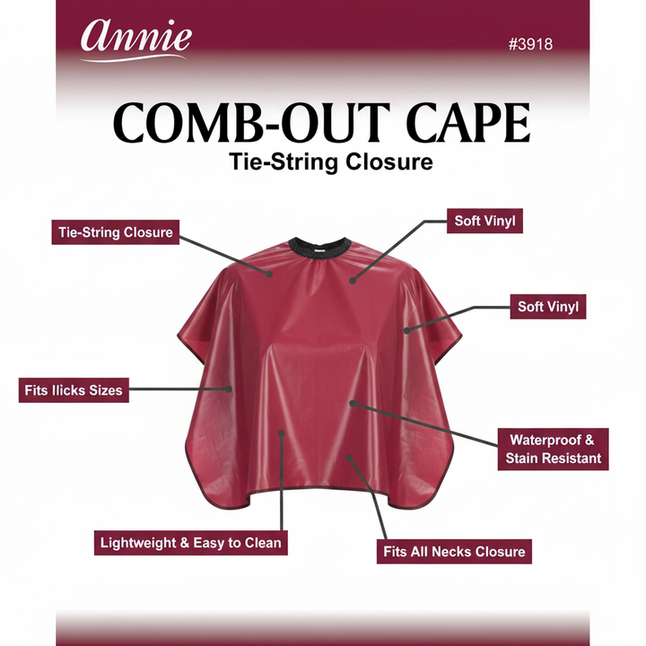 Annie Comb-Out Cape Tie String Closure, 1 Count, Burgundy