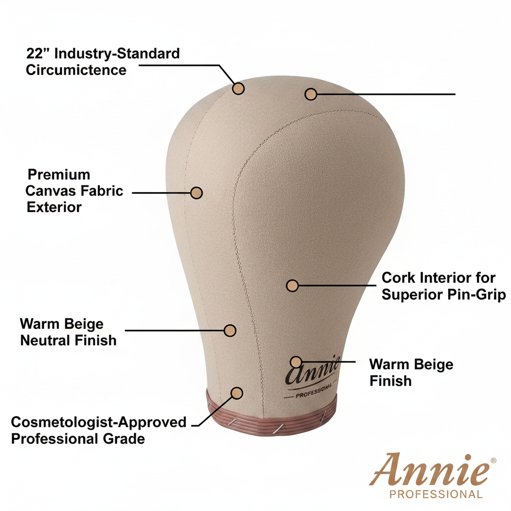 Annie Cork Canvas Block Wig Mannequin Head 22 Inch Regular, 1 Count, Beige