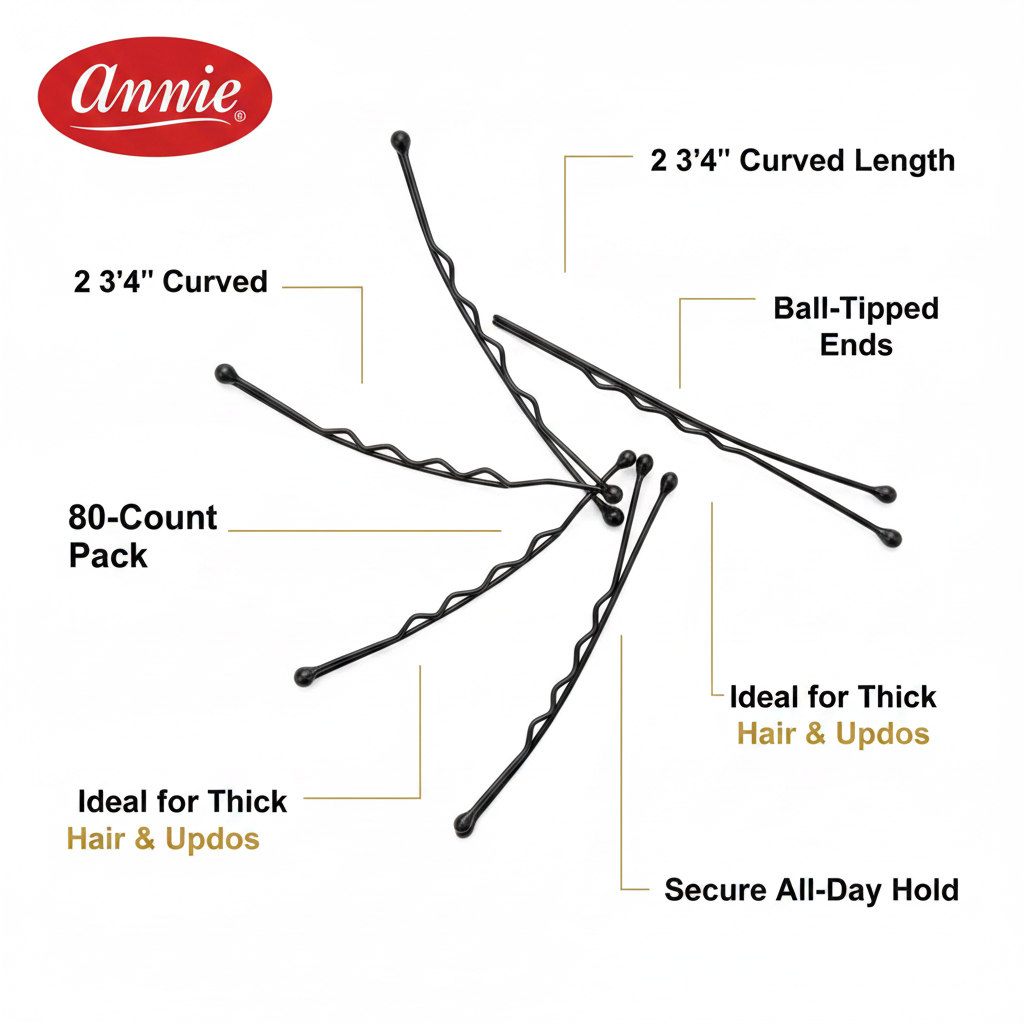 Annie Curved Jumbo Pins 2 3/4 Inch, 80 Count, Black
