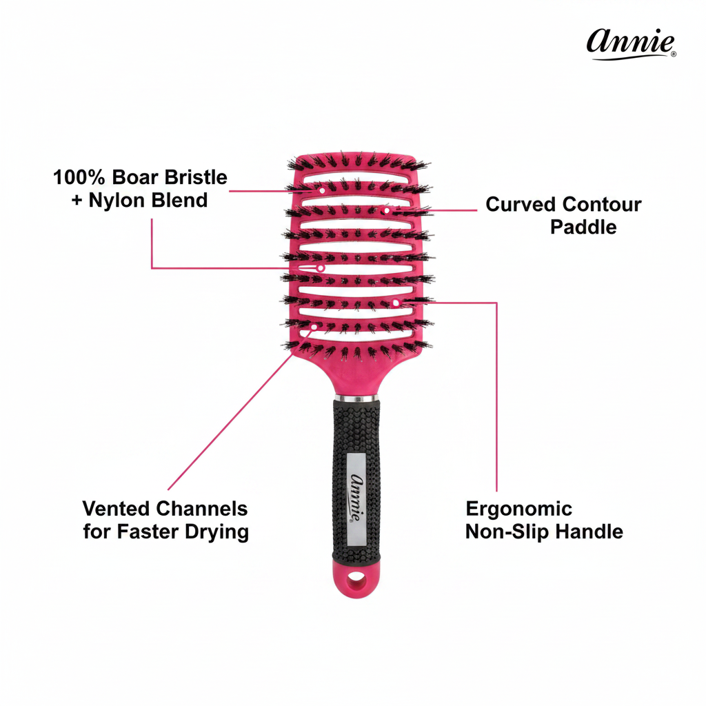 Annie Curved Vent Brush with 100% Boar Bristles