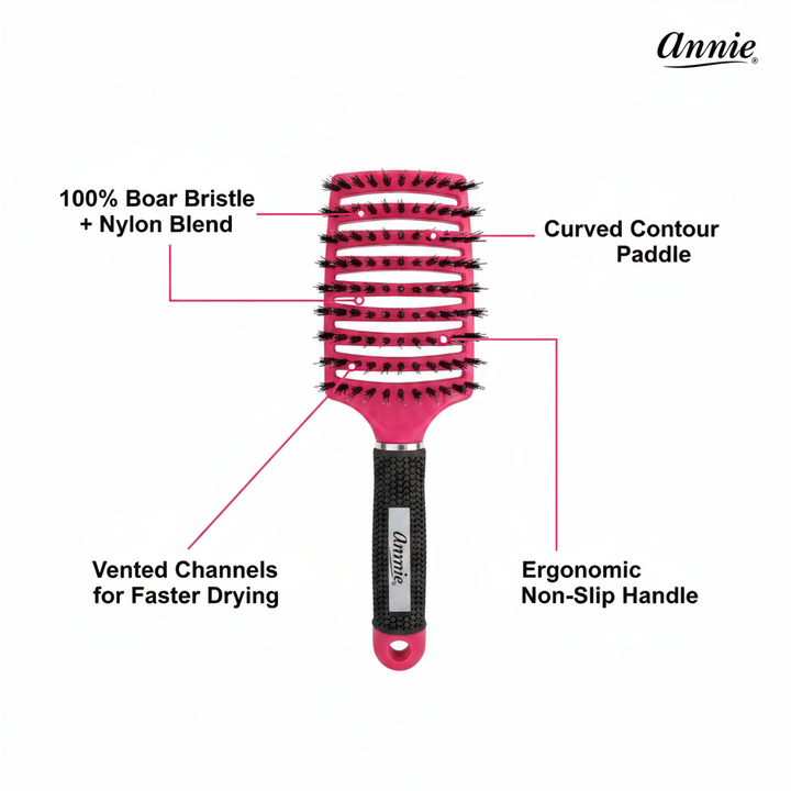 Annie Curved Vent Brush with 100% Boar Bristles