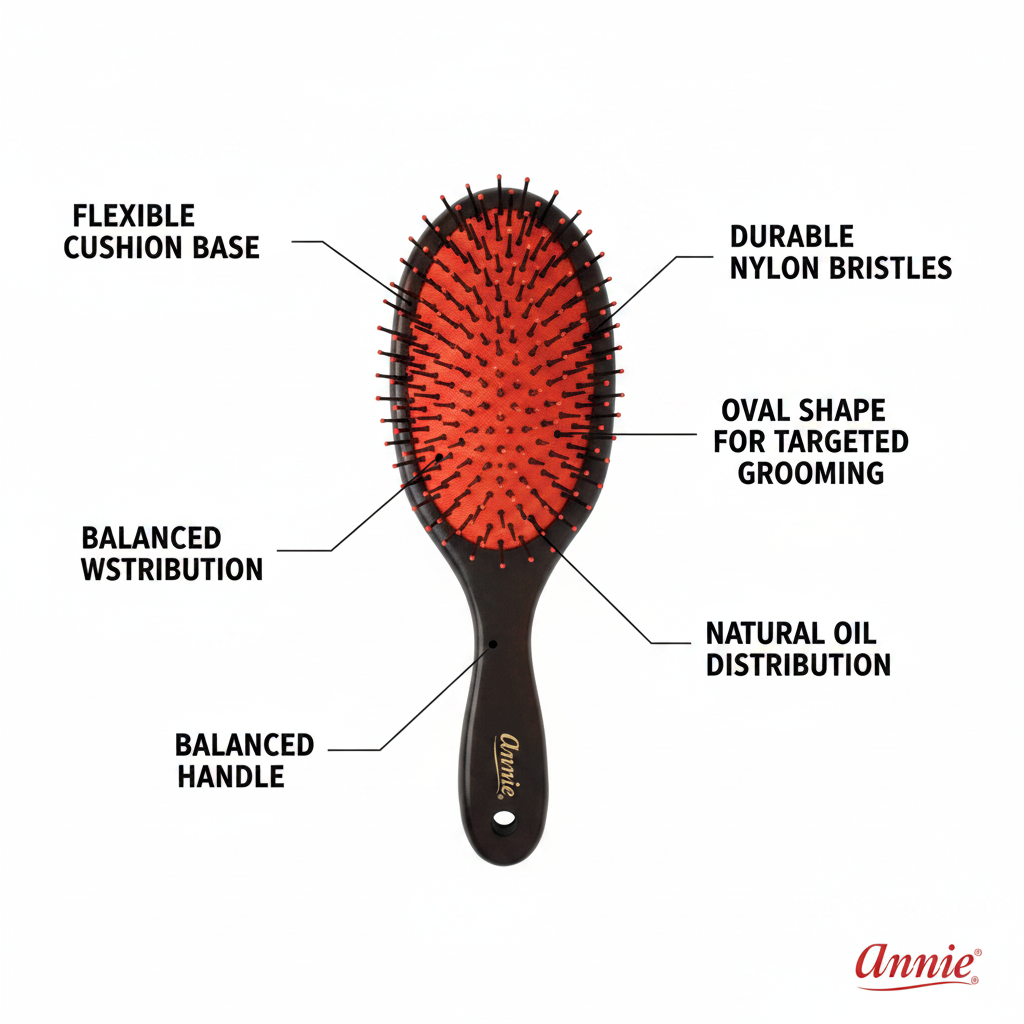 Annie Cushion Wooden Oval Nylon Bristle Brush