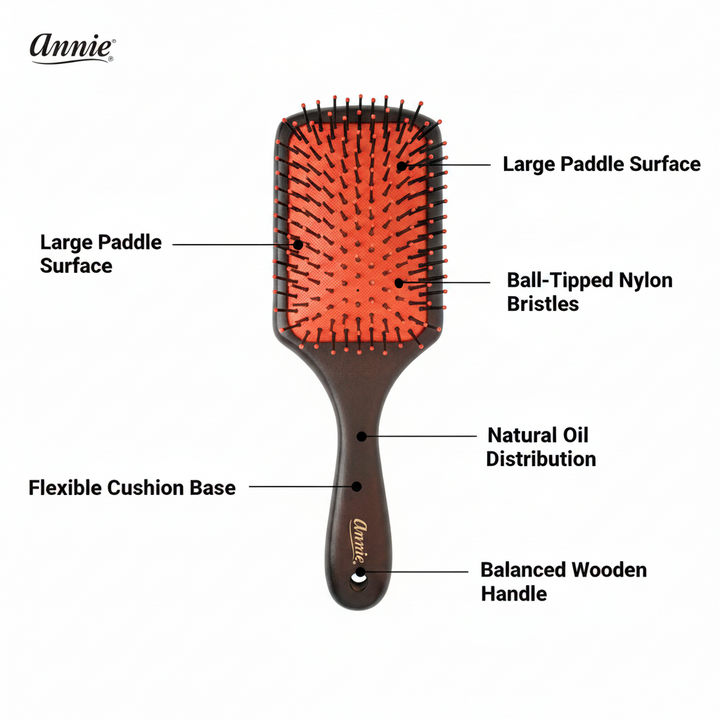 Annie Cushion Wooden Paddle Nylon Bristle Brush