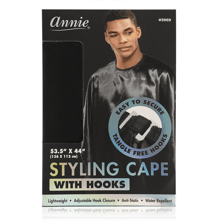 Annie Premium Styling Cape with Stretchable Hook, 1 Count, Black