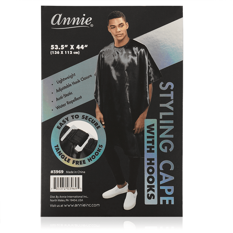 Annie Premium Styling Cape with Stretchable Hook, 1 Count, Black