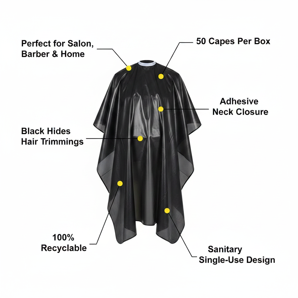 Annie Disposable Cutting Cape, 50 Count, Black