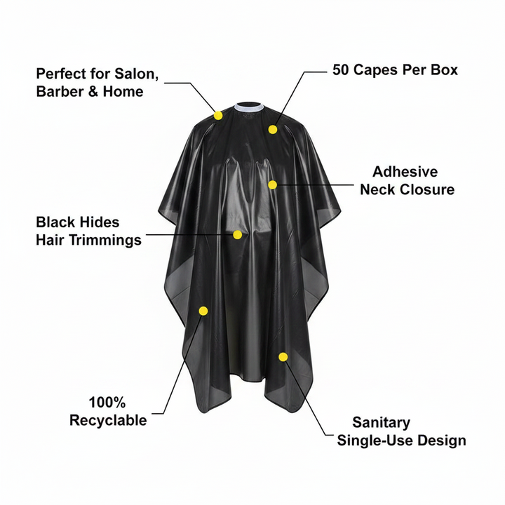 Annie Disposable Cutting Cape, 50 Count, Black