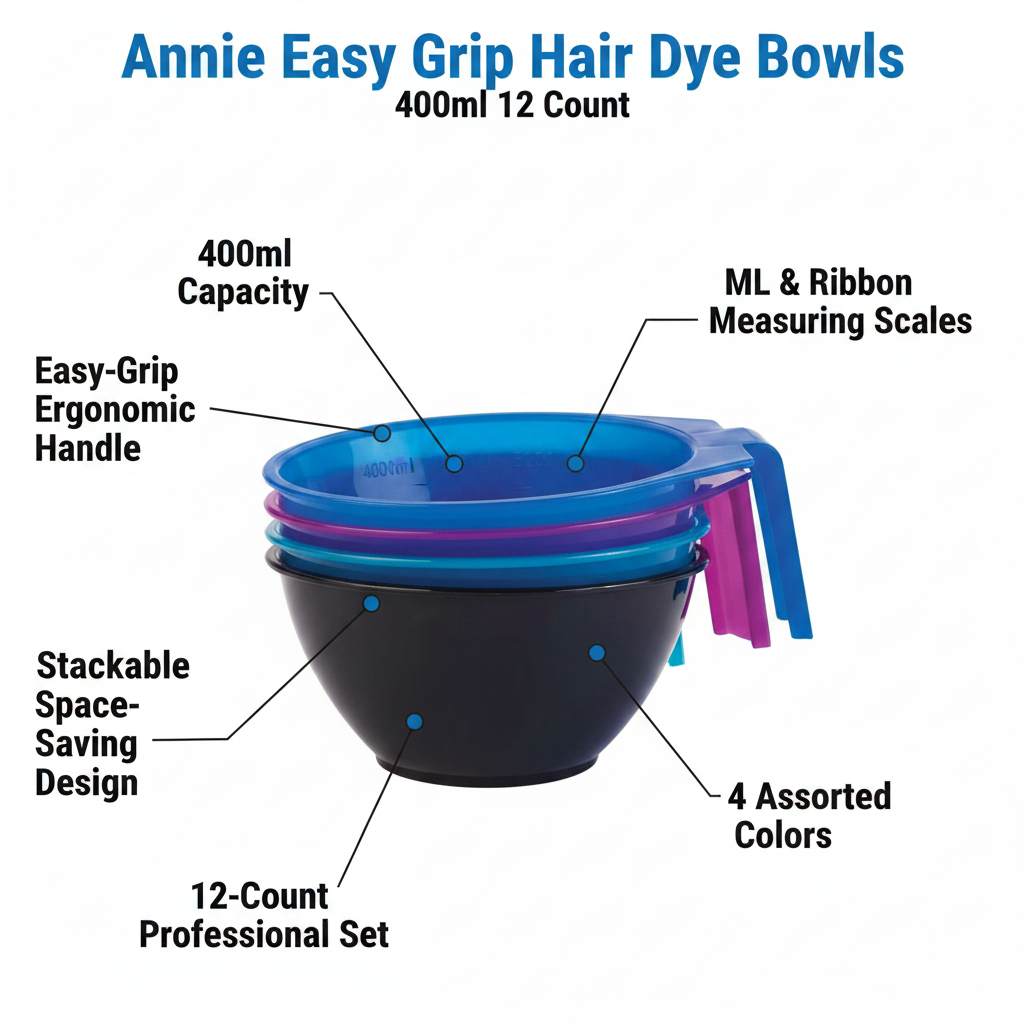 Annie Easy Grip Hair Dye Bowls Set 400ml, 12 Count, Assorted Colors