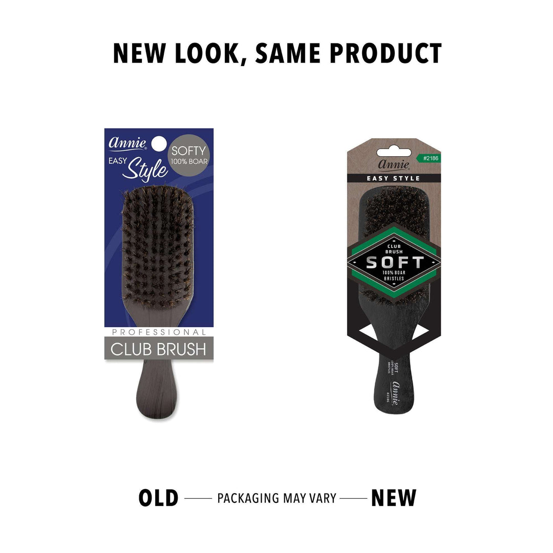 Annie Easy Style Soft Club Brush, 100% Boar Bristle, Black