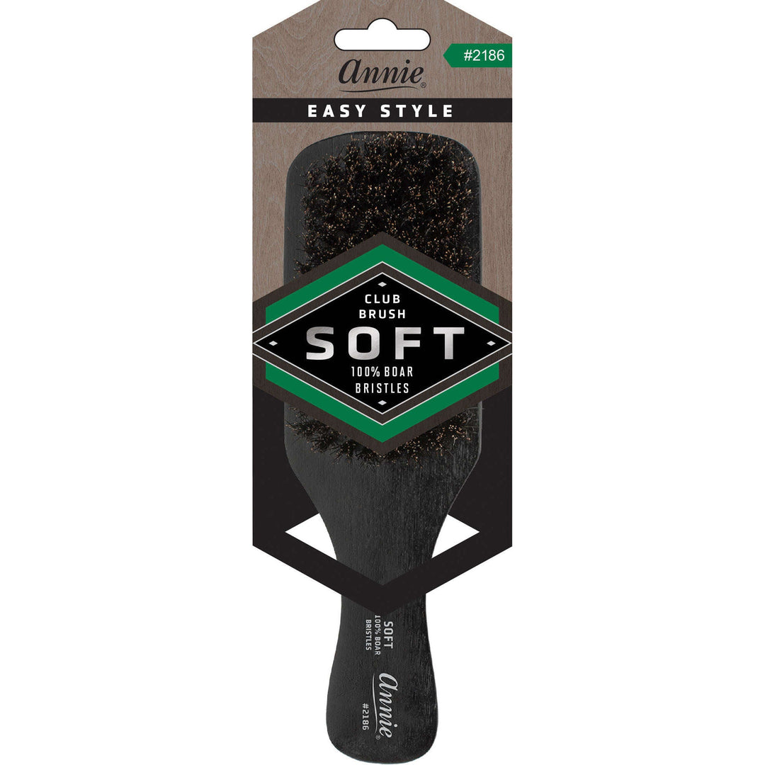 Annie Easy Style Soft Club Brush, 100% Boar Bristle, Black