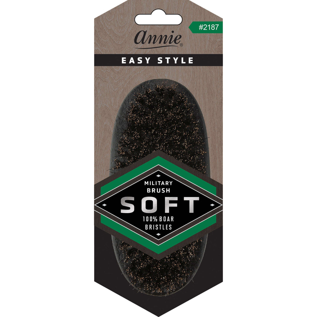 Annie Easy Style Soft Military Brush, 100% Boar Bristle, Black