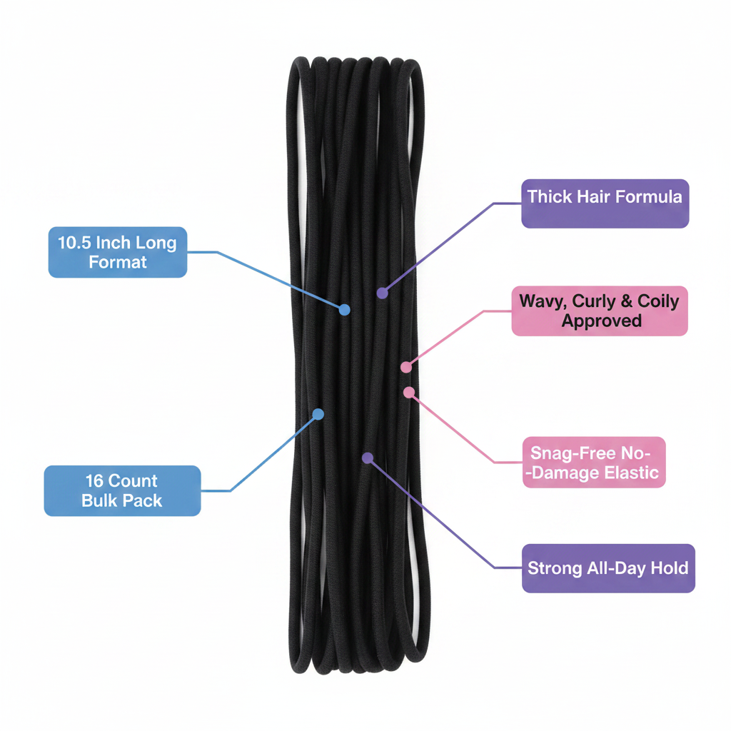 Annie Elastic Hair Ponytailers 10.5 Inch, 16 Count, Black