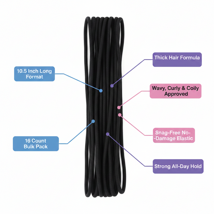 Annie Elastic Hair Ponytailers 10.5 Inch, 16 Count, Black