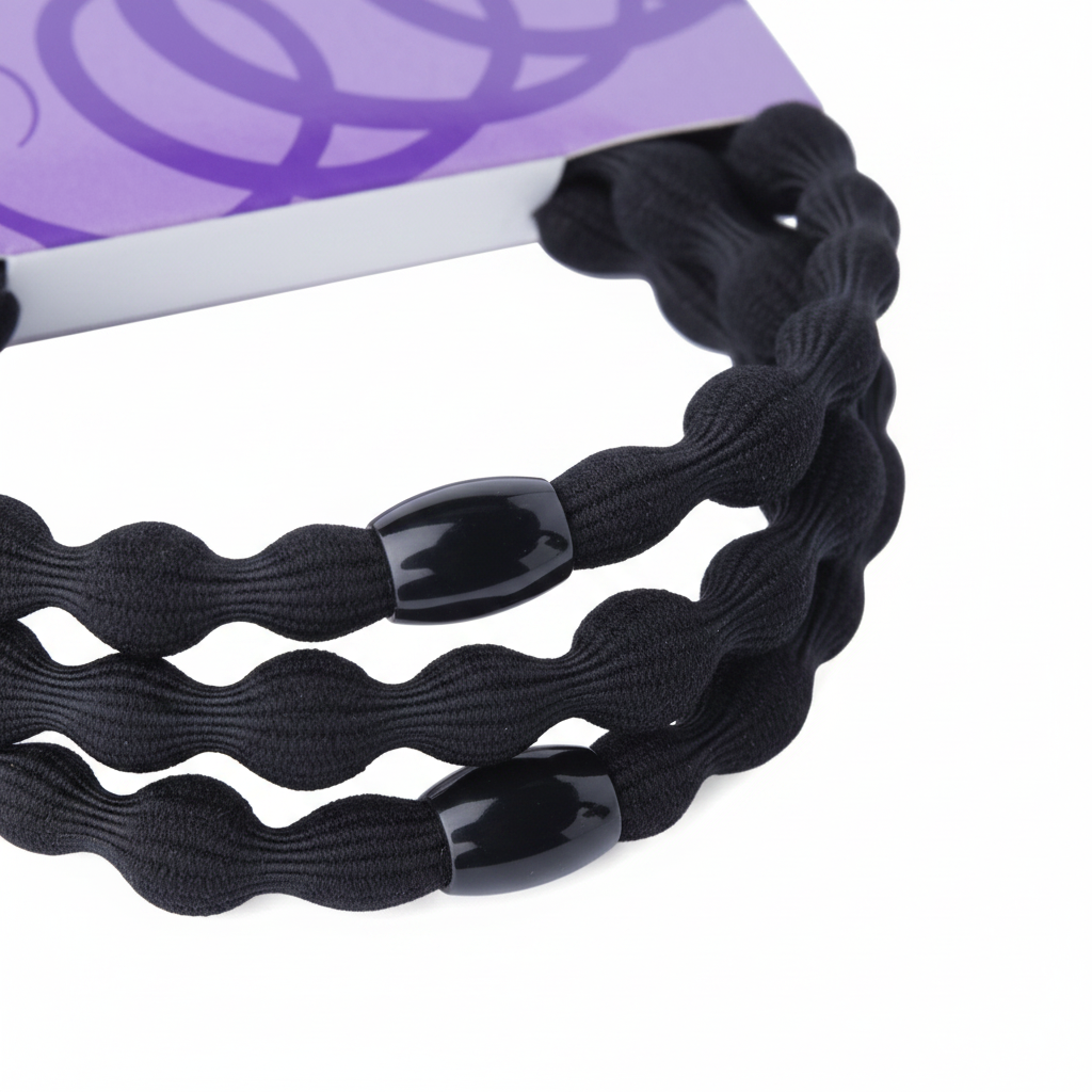 Annie Elastic Hair Ponytailers With Beads, 6 Count, Black
