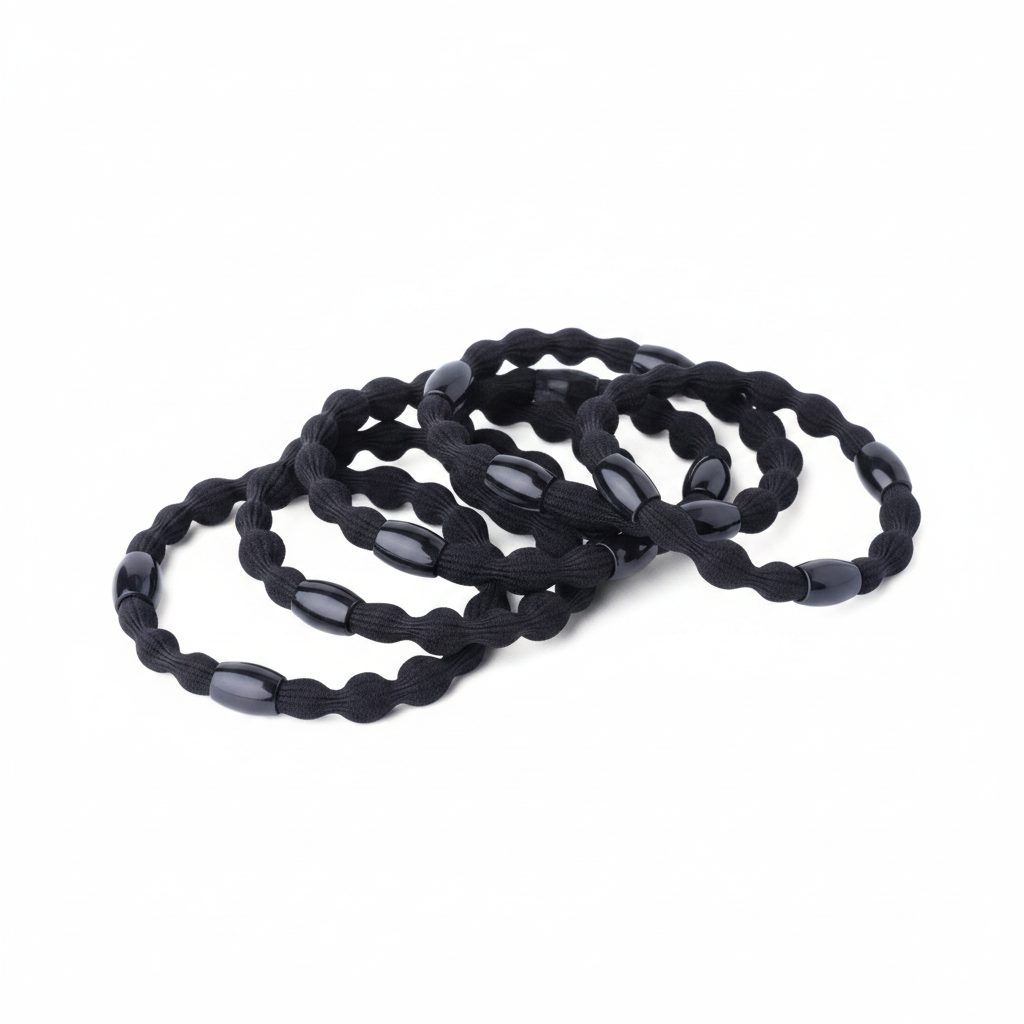 Annie Elastic Hair Ponytailers With Beads, 6 Count, Black