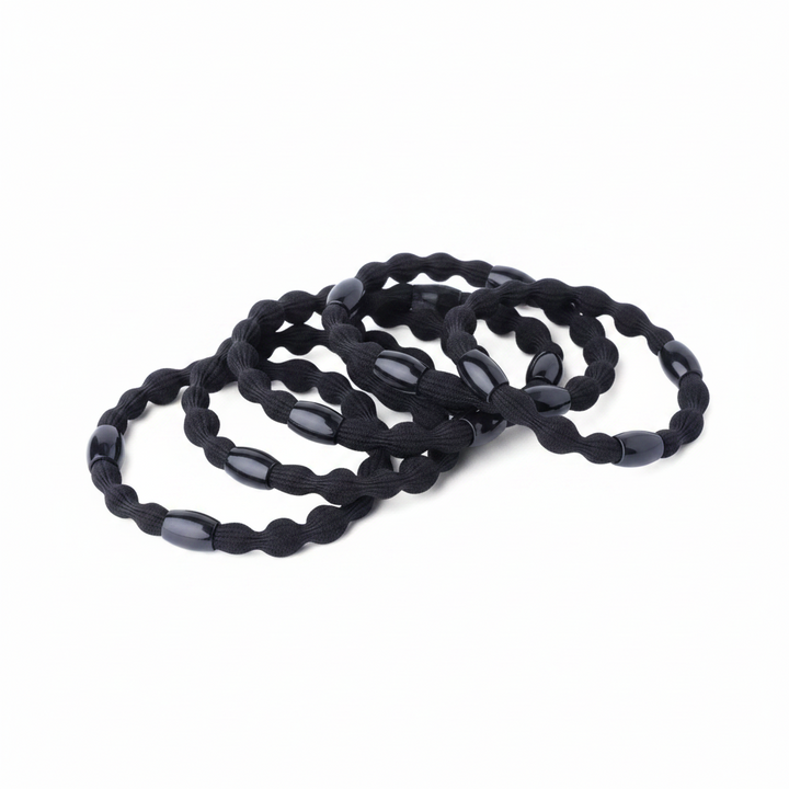 Annie Elastic Hair Ponytailers With Beads, 6 Count, Black